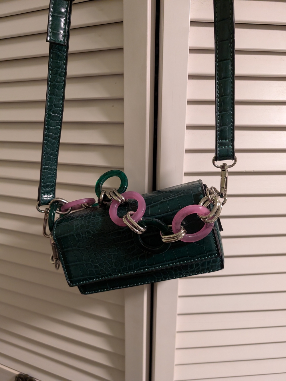 ASOS Dark Green Croc-Embossed Chain Accent Crossbody Bag
